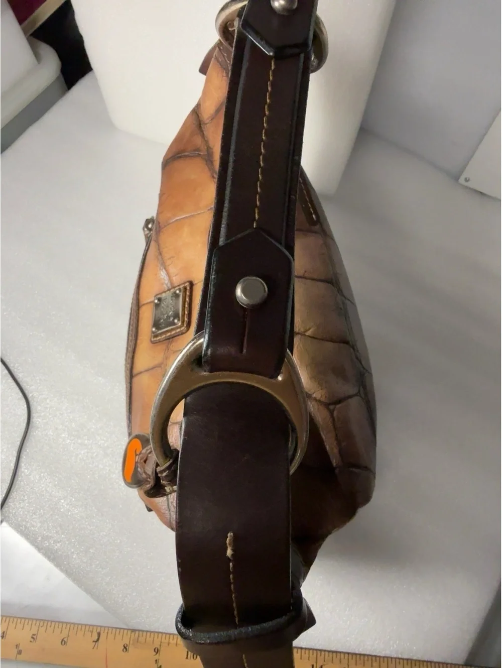 Vintage Dooney & Bourke Croco Embossed Leather Hobo Shoulder Bag Brown